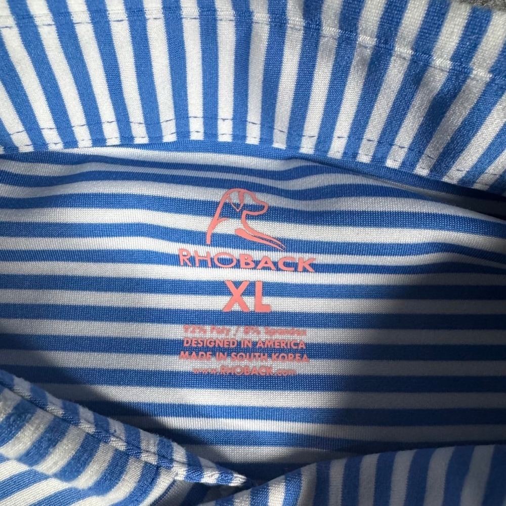 Rhoback Mens XL Blue White Stripe Performance Golf Polo Shirt Tennis Stretch - Picture 3 of 7
